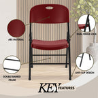 2-Pack Heavy Duty Plastic Folding Chair, 450 lbs Capacity Foldable Chairs for Indoor Outdoor, Stackable Portable Seating for Party, Wedding, Patio, Backyard, Office (Red)