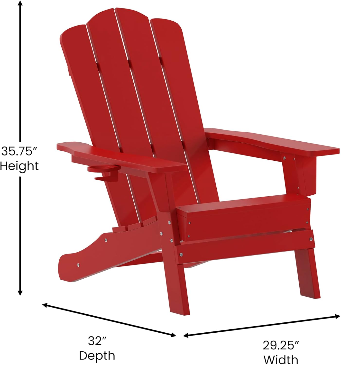 Taylor & Logan Nellis Adirondack Chair with Cup Holder, Weather Resistant HDPE Adirondack Chair in Red