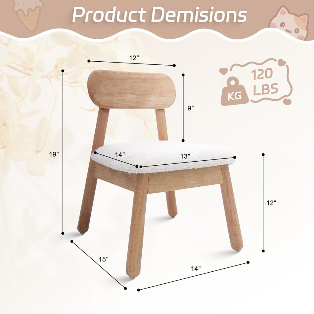 Wood Kid Armchair, Toddler Chairs Ages 1-4, Kid Chair with Solid Wooden Frame, Toddler Armchair Comfy, Upholstered Kids Chair for Playroom, Bedroom, Kindergarten & Preschool, White