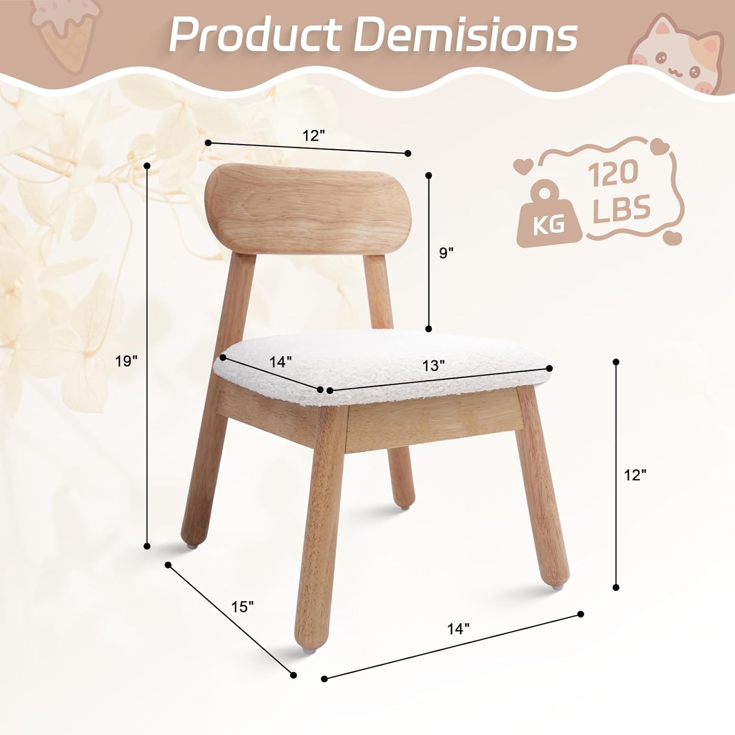Wood Kid Armchair, Toddler Chairs Ages 1-4, Kid Chair with Solid Wooden Frame, Toddler Armchair Comfy, Upholstered Kids Chair for Playroom, Bedroom, Kindergarten & Preschool, White