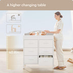 Yetom Baby Changing Table Dresser with Wheels, 6-Fabric Drawer Baby Dresser with Changing Table Top, Waterproof Diaper Changing Station & Pad, Mobile Storage Unit, Compact Baby Furniture, White