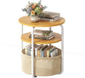 Small Round Side Table with Storage Bag, 3-Tier Accent Round End Table with Fabric Bin, 23.6" High Vintage Small Corner Table for Compact Spaces, Sofa Side Table, Nightstand for Bedroom