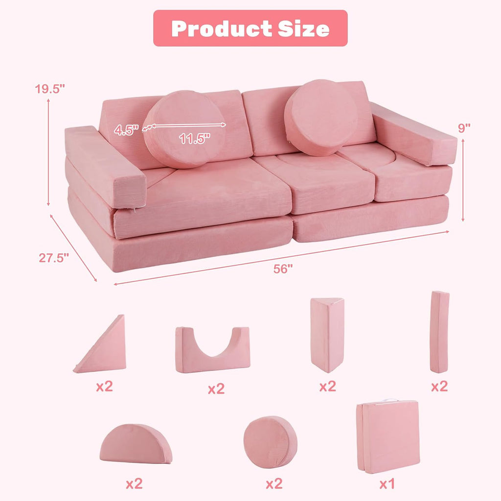 INFANS Modular Kids Play Couch, 13 PCS Toddler Creative Sectional Fort Building Sofa for Bedroom, Playroom, Children Convertible Versatile Soft Foam Furniture Playset Crawling Floor Cushion