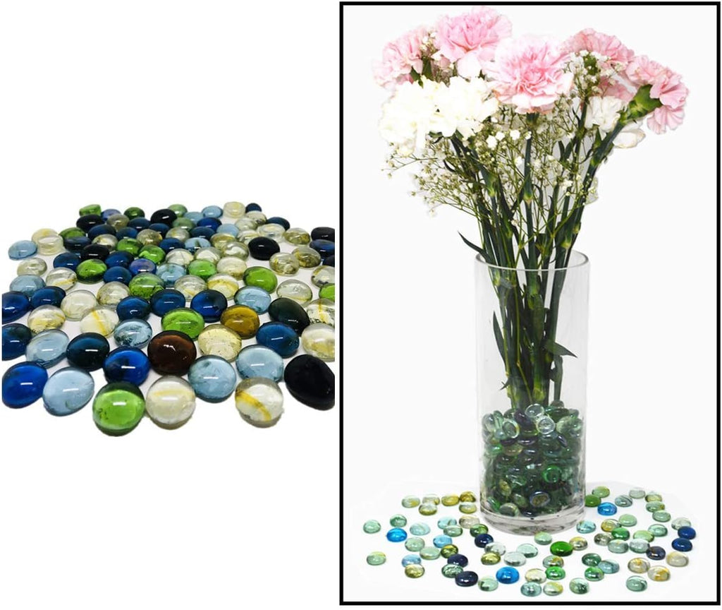 TSY TOOL 3 Lb (Approx 300 Count) 3 Bags Mixed Color Glass Gems Pebbles Stones Flat Marbles for Vase Accents and Crafting