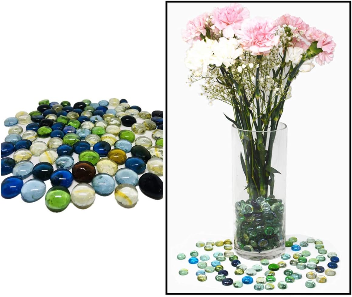 TSY TOOL 3 Lb (Approx 300 Count) 3 Bags Mixed Color Glass Gems Pebbles Stones Flat Marbles for Vase Accents and Crafting