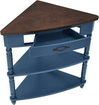 33.8" Small Triangle Corner Table, Wood Corner Side Table for Small Spaces, 3 Tier End Corner Table with Solid Wood Legs, Navy Blue