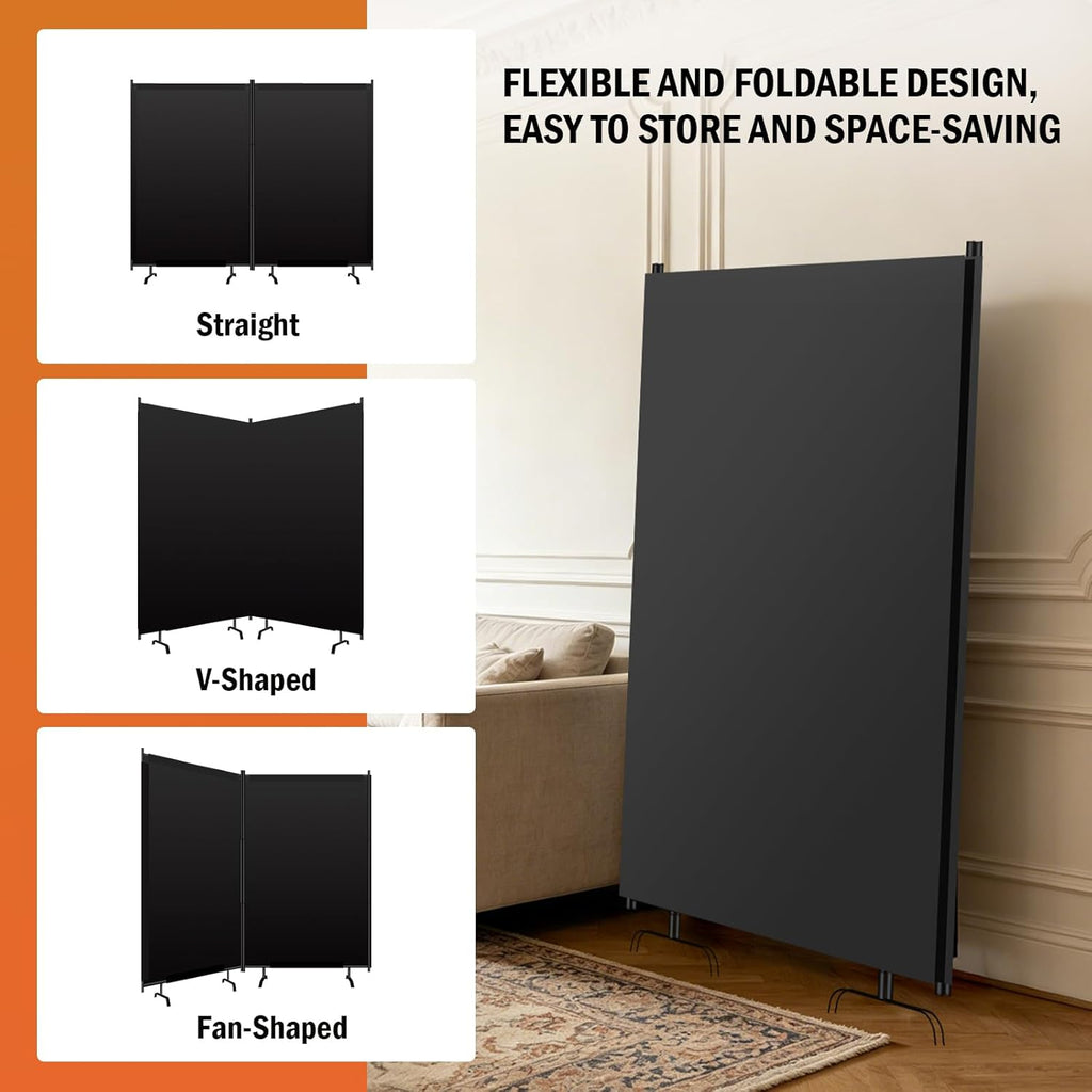 Room Divider Panel, Siebwin 2 Panel Folding Privacy Screens with Wider Feet, 8 Ft Portable Room Partition for Room Separator, Room Divider Screen Partition Room Dividers Freestanding