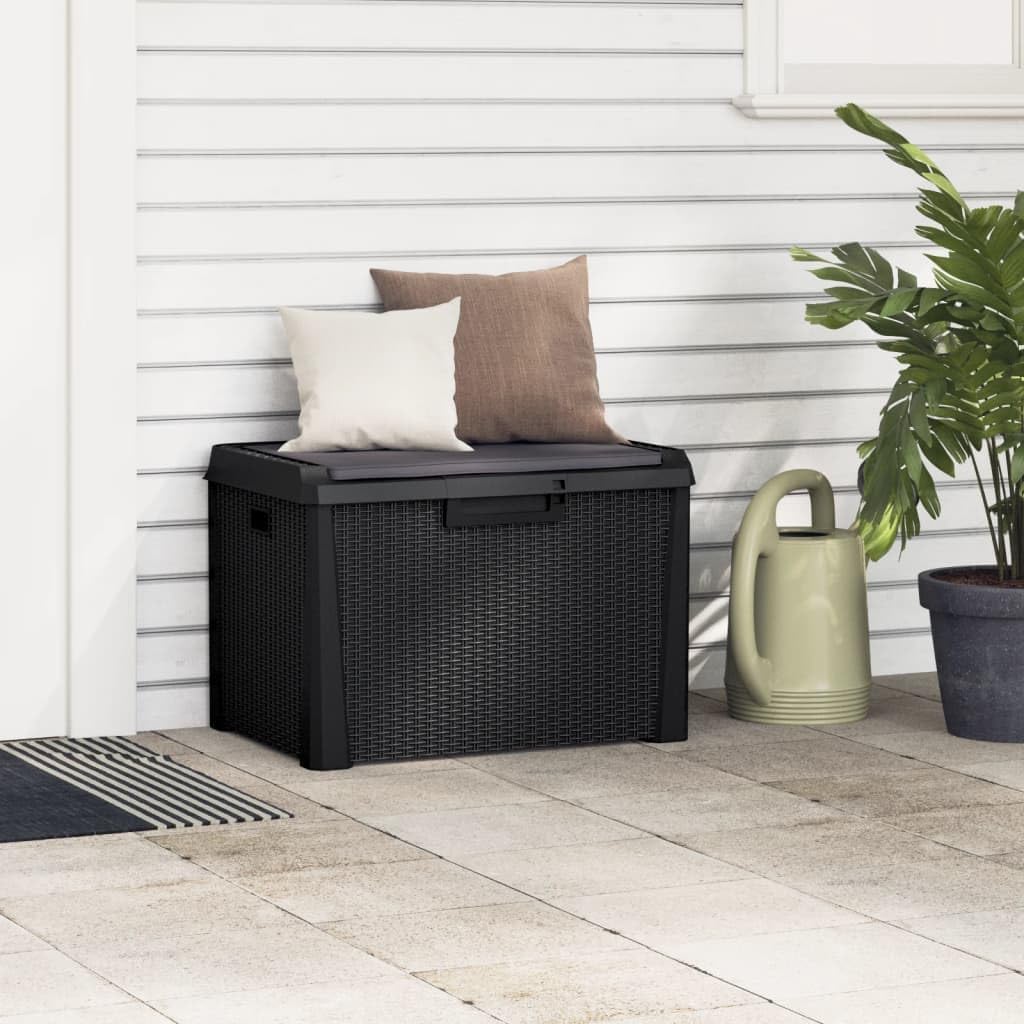 Patio Storage Box with Seat Cushion Anthracite 33 Gallon Resin Rattan Deck Chest Bench for Garden Yard Porch Backyard Pool Outdoor Weather Resistant Lockable Container