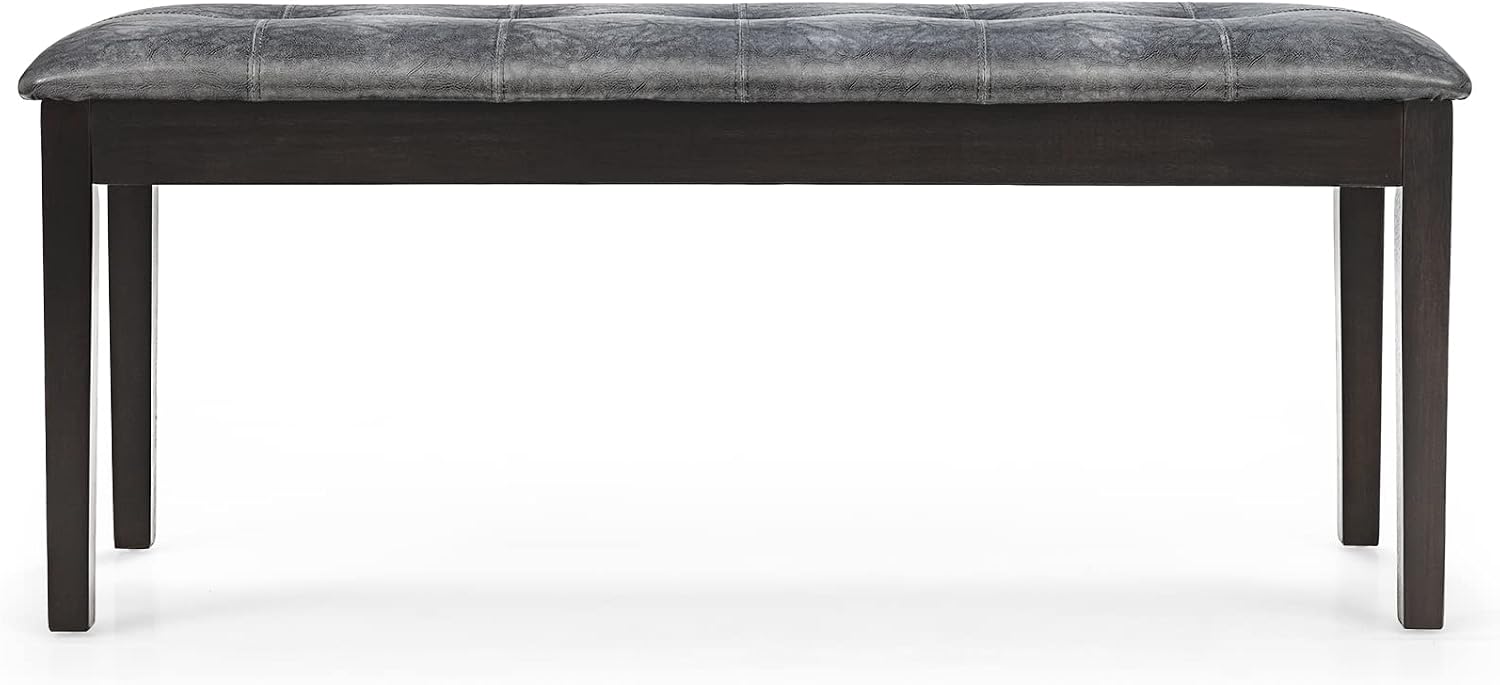 TANGZON 116cm/45Inches PU Leather Padded Dining Bench, Rubber Wood Legs Upholstered Bench, Tufted Long Bench Seat for Kitchen Living Room Bedroom Hallway Entryway (Grey)