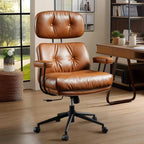 OLINOA PU Leather Office Chair High Back Ergonomic Desk Chair with Lumbar Support Mid-Century Executive Computer Chair with Wheels for Home Office, Brown