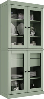 Palace Imports 100% Solid Wood 32"" Pantry Cabinet with Clear Glass Doors, 2-Drawers & Adjustable Shelves