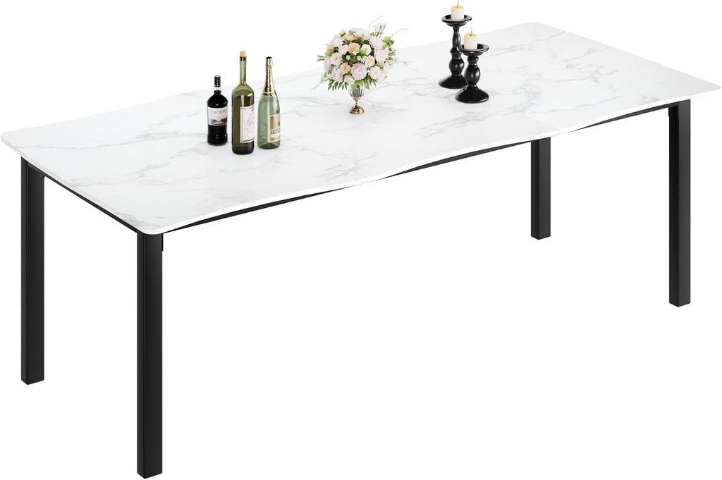 IDEALHOUSE Dining Room Table for 6-8 People, 71”Dining Table, Kitchen Table with Iron Legs and Irregular Desktop, Quick Assembly, 300Lbs Capacity, for Kitchen, Living Room, Marble(Only Table)