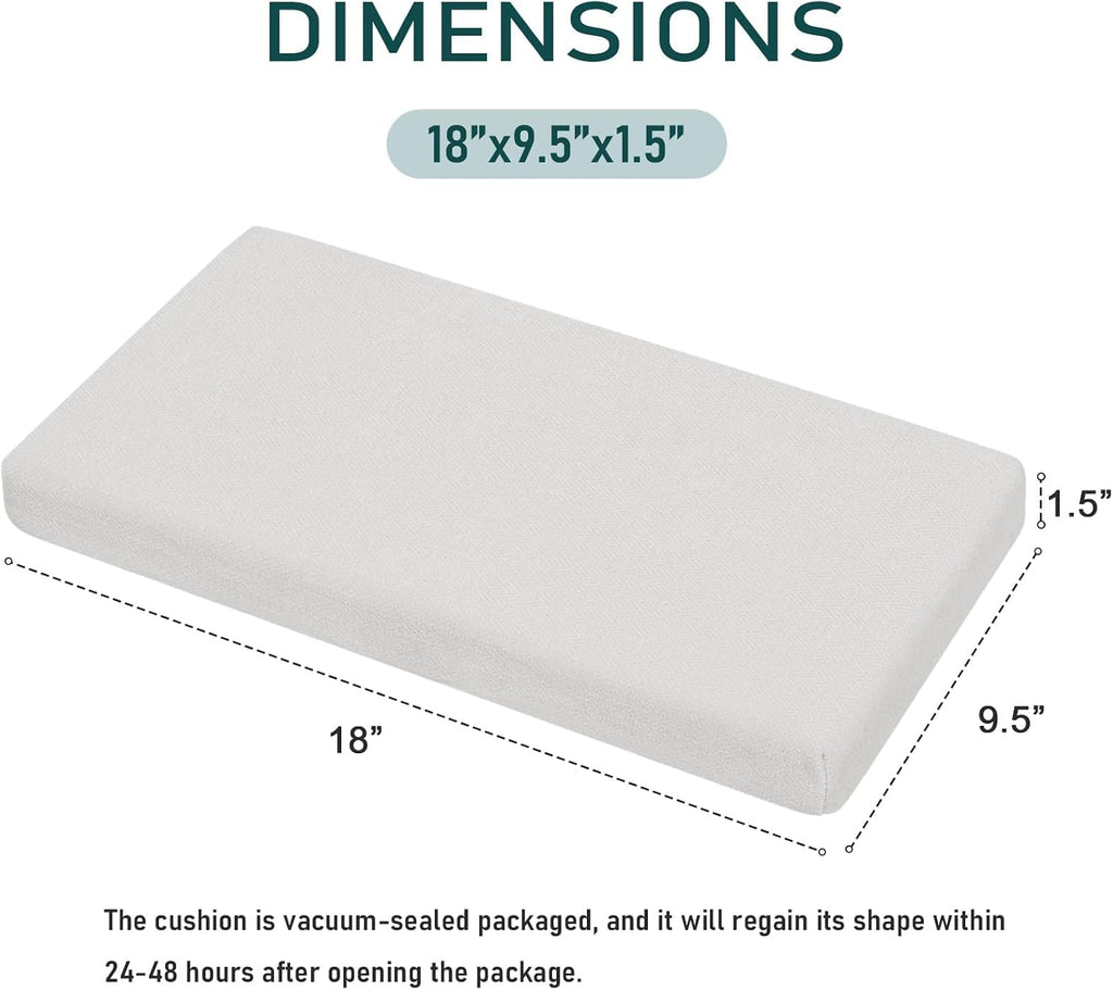 baibu Memory Foam Rectangle Bench Stool Cushion Set of 2, Dual-Layer Design Non-Slip Saddle Stool Pads Bar Stool Cushion with Machine Washable Cover - Only 2 Pads (White, 18x9.5x1.5in)