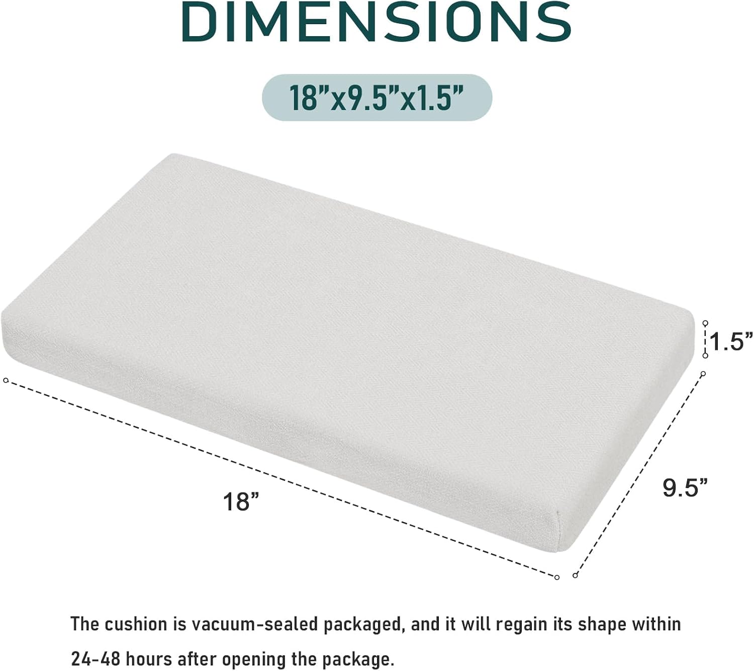 baibu Memory Foam Rectangle Bench Stool Cushion Set of 2, Dual-Layer Design Non-Slip Saddle Stool Pads Bar Stool Cushion with Machine Washable Cover - Only 2 Pads (White, 18x9.5x1.5in)