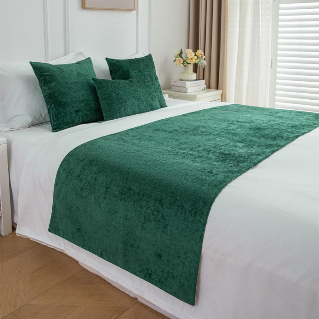 Chenille Bed Runner Soft Solid Color Bed Scarf for Twin Queen King Size Bed, Modern Minimalist, 12 Colors, 4 Sizes, Matching Pillow Covers Optional-White||2Pillowcase 30x50