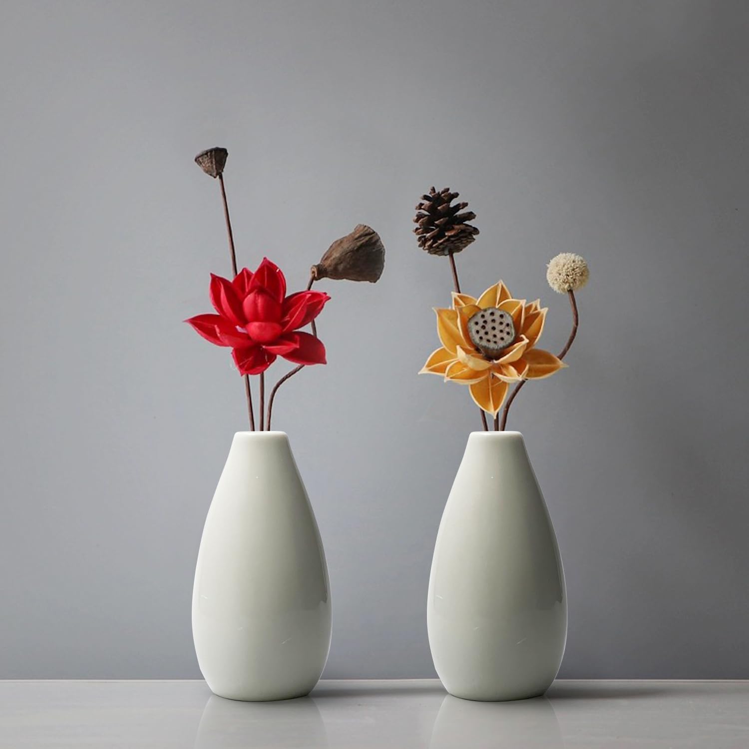 Modern White 4.1'' Small Ceramic Vase Set of 8 for Living Room Bedroom Office Minimalist Flower Vases for Bouquet Fake Plant Home Decor 8 Pack
