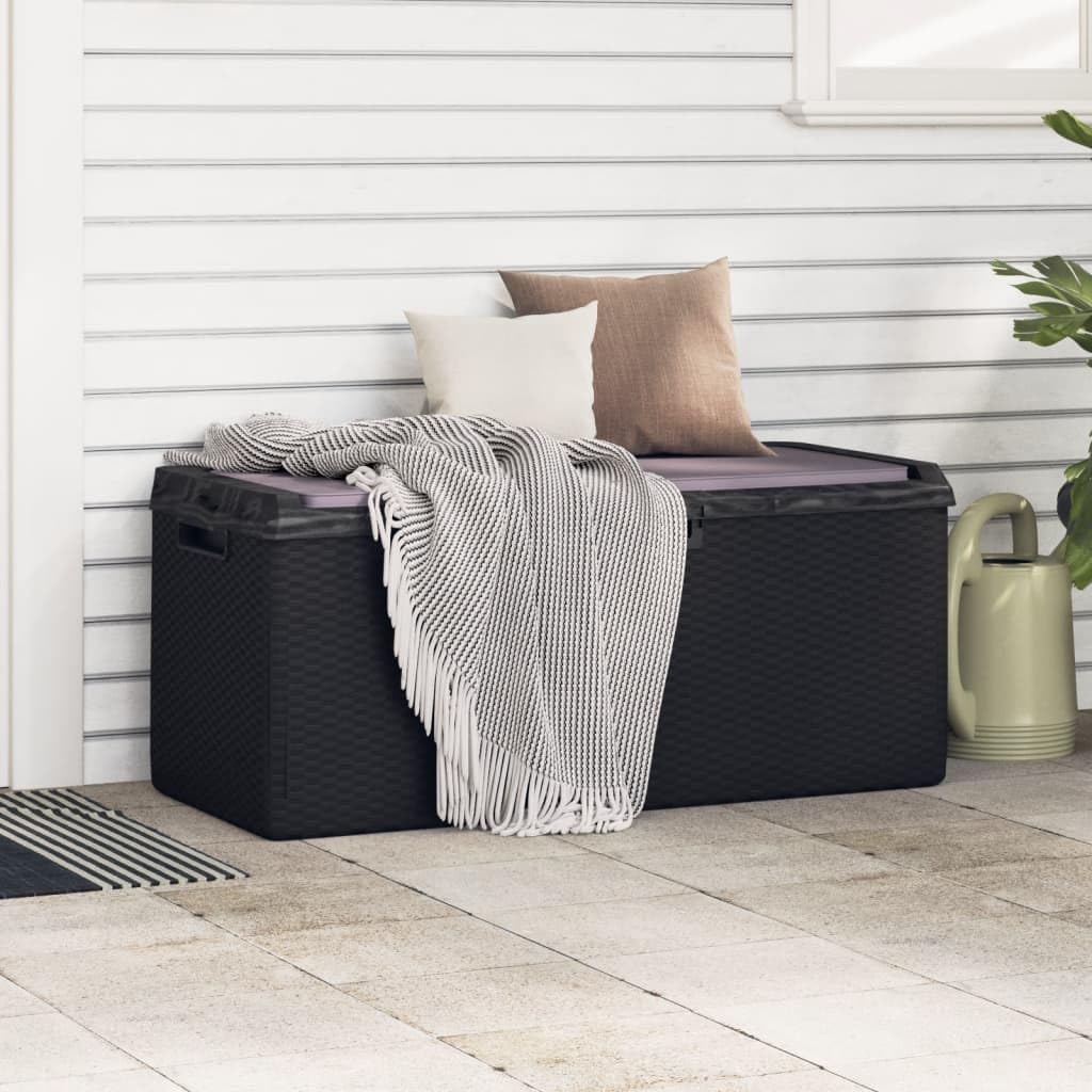 Patio Storage Box Outdoor Resin Wicker Bench with Cushion Anthracite 92.5 Gal Weather Resistant Lockable Deck Chest for Garden Backyard Porch Yard