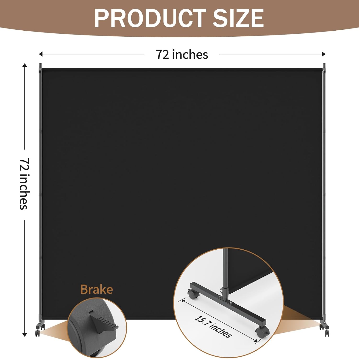 Single Panel Room Divider/Privacy Screen with Caster Wheels and Brakes - Stylish and Versatile Partition for Home,Office,School and Restauran (Black, 6FT*6FT)