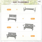 nalone Outdoor Bench with Cup Holders, HDPE Porch Bench Fade Proof (Grey) | Load up to 800 Lbs, For Patio Park Garden Porch, Low Maintenance, All weather Material Fade Proof