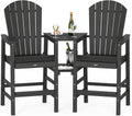VINGLI Tall Adirondack Chairs Set of 2 with Dual Trays, All-Weather HDPE Outdoor BarStools Poly Deck Chairs for Patio, Poolside and Balcony (Black)