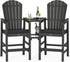 VINGLI Tall Adirondack Chairs Set of 2 with Dual Trays, All-Weather HDPE Outdoor BarStools Poly Deck Chairs for Patio, Poolside and Balcony (Black)
