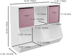 Bookcase with Collapsible Fabric Drawers, Toy Storage Cabinet for Playroom, Bedroom, Nursery, School, White,Pink