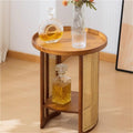 2-Layer Storage End Table, Resin Rattan Small Side Table, Small Round Table with Open Storage, Minimalist Design Sofa Table for Living Room and Balcony(Brown,39cm/15.4in)