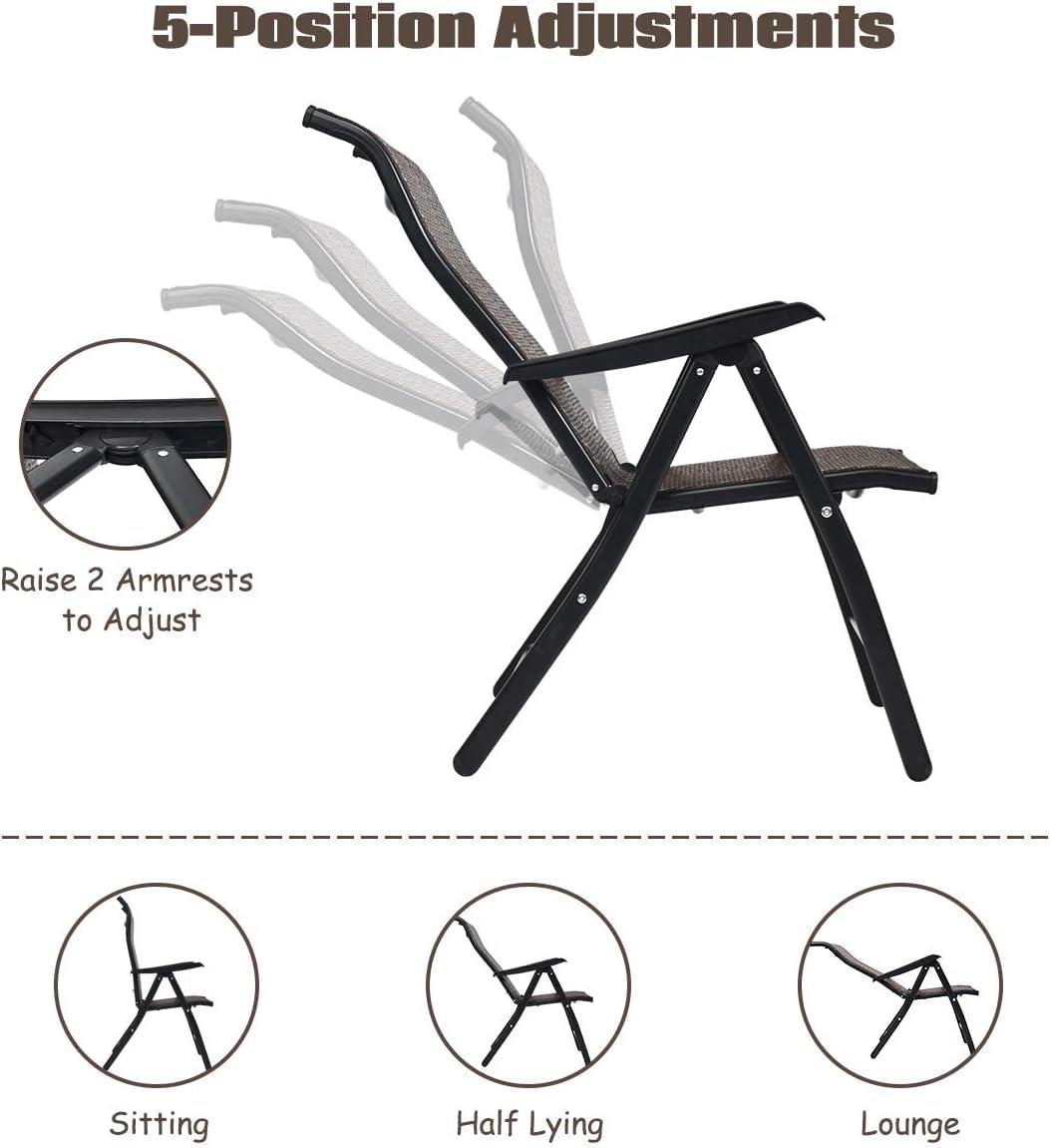Tangkula Foldable Patio Wicker Dining Chairs Set of 4, Portable High Back Outdoor Wicker Chair with 5-Level Adjustable Backrest, No Assembly Reclining Chairs for Porch Deck Garden Balcony (4)