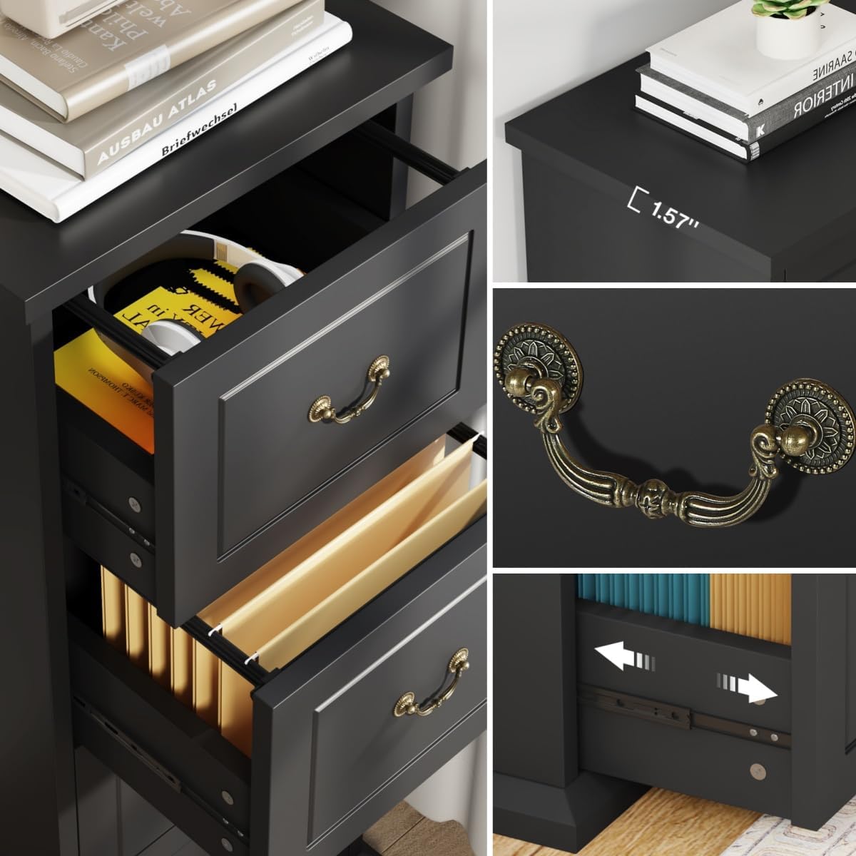 Tribesigns 4-Drawer File Cabinet, Tall Wood Filing Cabinet for A4/Letter/Legal Files, Vertical File Storage Printer Stand with Hanging Rails for Home Office, Black