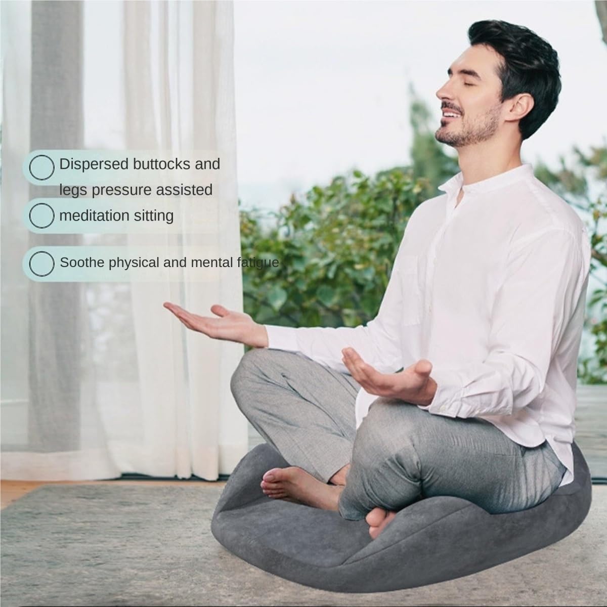Ergonomic Meditation Cushion, Comfortable Floor Pillow for Yoga, Thick Memory Foam Floor Seat with Curved Back Support for Mindfulness Practice