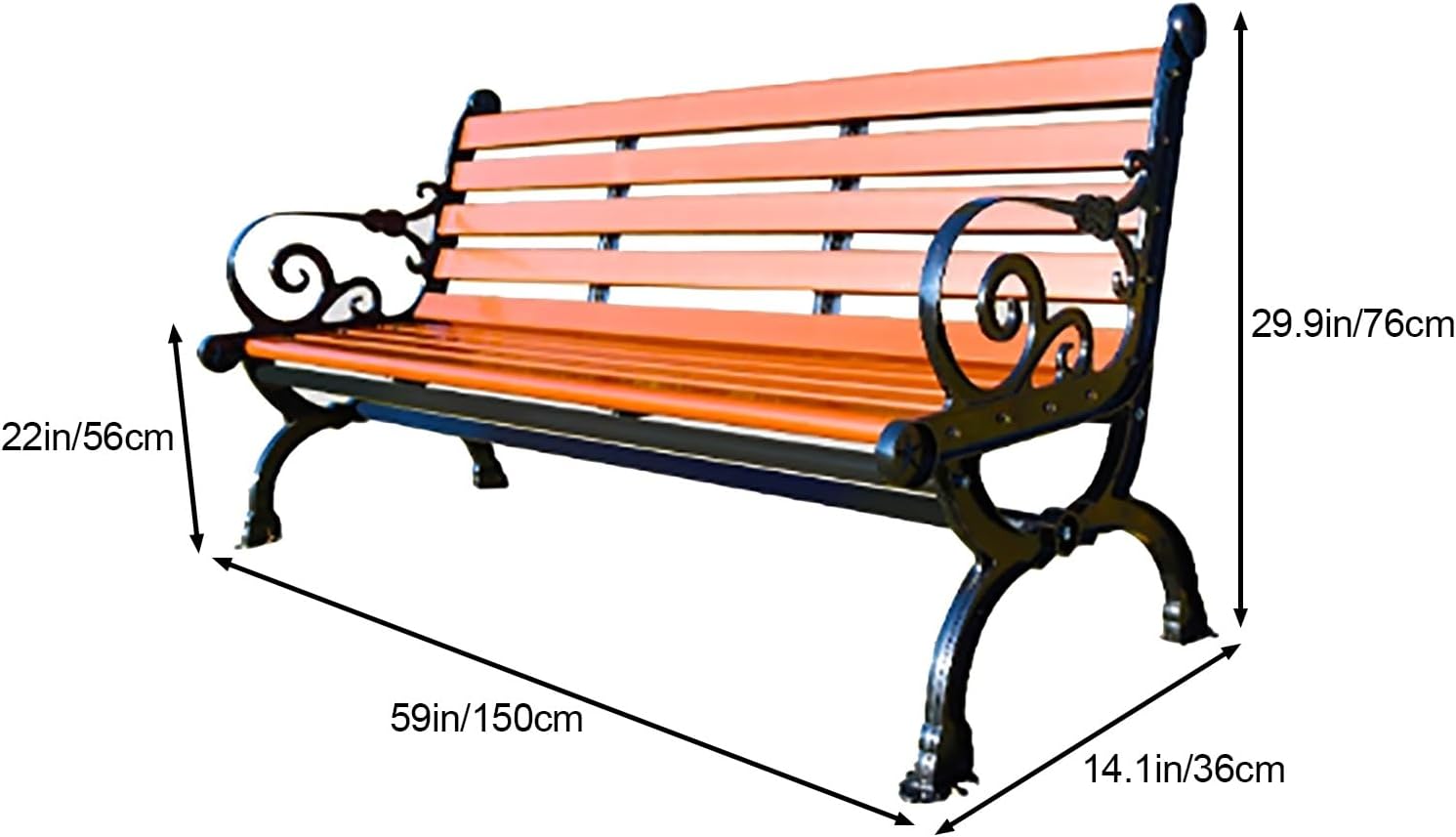 Garden Benches for Outdoors, Garden Bench with Armrests Backrest, Park Bench, for 2–3 People, Safety Edge, for Front Porch, and Park(Medium)