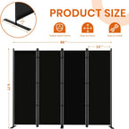SUNALLY Room Divider 6FT Folding Privacy Screens, 4 Panel Fabric Divider for Room Separation, 88" W Freestanding Portable Wall Dividers Screen for Home Dorm Studio Office, Black