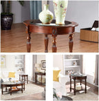 Traditional Solid Wood Oval End Table with Tempered Glass Top. Side Table for Living Room,Bedroom