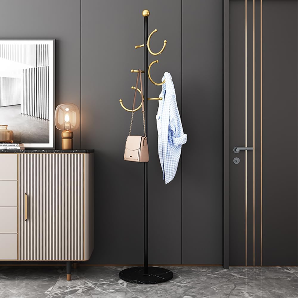 JIAYUEJU Coat Rack Freestanding Corner Coat Tree Hat Rack Stand with Heavy duty Marble Base & 6 Hooks for Entryway, Hallway, Living Room, Bedroom, Hotel, Office 14.57”x 14.57”x 66.93”