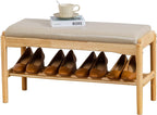 SOBIBO Entryway Shoe Bench with Cushioned Seat, 2-Tier Rubberwood Shoe Rack Storage Organizer for 8-12 Pairs, 31.5" Shoe Storage Bench (Beige & Natural Wood)