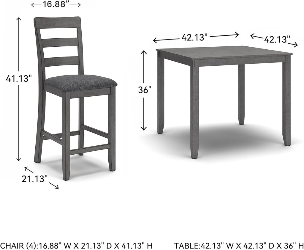 Signature Design by Ashley Bridson 5 Piece Dining Room Set, Includes Table & 4 Ladderback Barstools, Wood, Gray