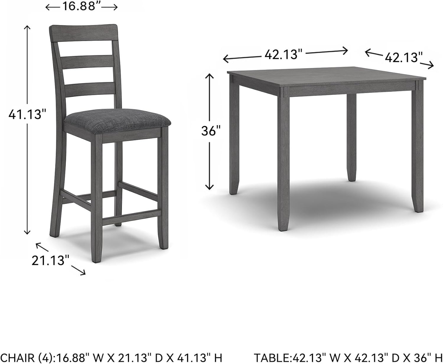Signature Design by Ashley Bridson 5 Piece Dining Room Set, Includes Table & 4 Ladderback Barstools, Wood, Gray