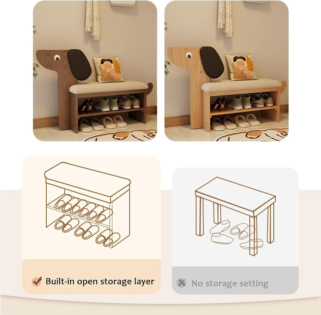 Wooden Shoe Bench with Cushion,shoe changing bench,Comfortable Padded Seat Cushion,shoe changing bench 77/88cm high x 32cm deep,Space Saving Stools,Easy to Assemble(Natural,A-60x42cm/23.6x16.5IN)