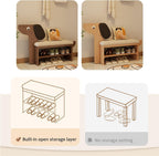 Wooden Shoe Bench with Cushion,shoe changing bench,Comfortable Padded Seat Cushion,shoe changing bench 77/88cm high x 32cm deep,Space Saving Stools,Easy to Assemble(Natural,A-60x42cm/23.6x16.5IN)