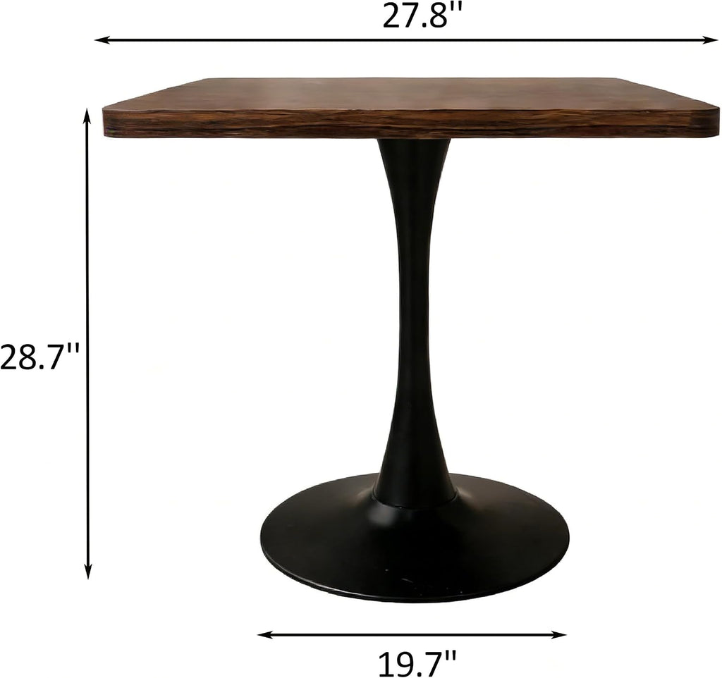 27.6" Square Dining Table, Modern Tulip Pedestal Table with Smooth MDF Square Tabletop & Metal Base, 2-4 Seater Compact Coffee Table for Small Kitchen, Leisure Table for Breakfast Nook, Walnut