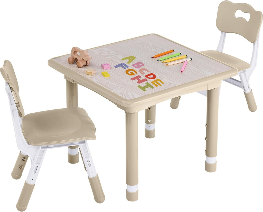 GITAWUSA Toddler Table and Chair Set, Height Adjustable-Upgrade Kids Table and 2 Chairs for Ages 3-8, Multi-Activity Toddler Play Table with Graffiti Desktop for Home/Daycare/Classroom