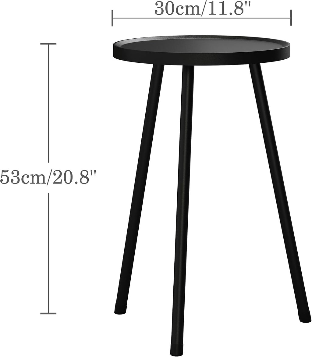 Small Couch Side Table, Drink Table, Mini Round End Table, Coffee Table, Snack Table for Small Spaces, Living Room, Bedroom, Sofa LET520BK