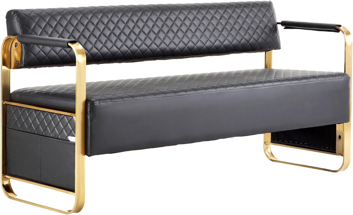 OmySalon Waiting Room Chairs with Arms, 57.5’’ Office Guest Chair upholstered Bench Seating, Reception Furniture for Beauty Salon Barbershop Airport Bank Hall Room Conference, Black&Gold