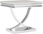 Benzara Wety Side End Table, 24 Inch Faux Marble Top, Curved Chrome Pedestal