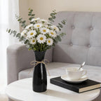Small Vase Black Ceramic Jute Rope Simple Vases for Home Decor Minimalist Modern Flower Vase Elegant Decorative Glossy Vase for Pampas Grass, Office, Living Room, Mantel and Bedroom Décor