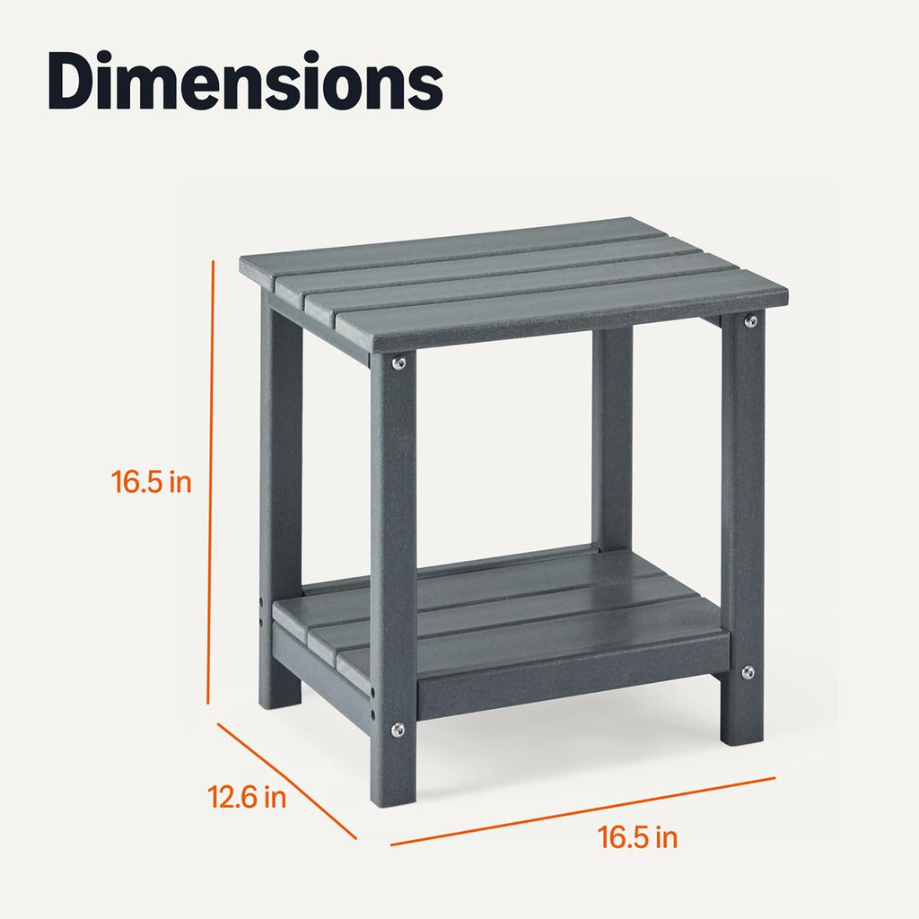 Amazon Basics Outdoor Side Table with Lower Shelf, Weather-Resistant Stainless Steel, 41.91cm x 32cm x 41.91cm, Grey, 1-Pack