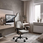 THUNDERX3 CORE Gaming Chair, for Adults Ergonomic Office Chair, High Back Desk Chair, Synchronous Tilt, Forward Tilt, 360° Self-adjusting Lumbar Support, Multipurpose Footrest, Fabric, Loft Light Grey