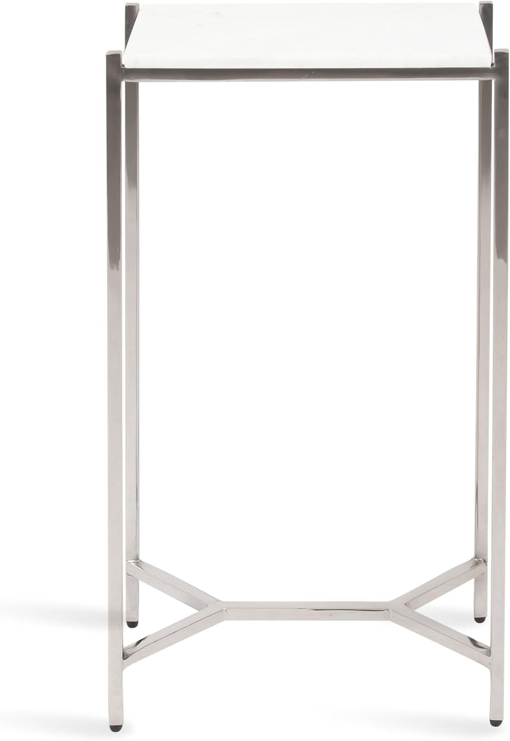 Kate and Laurel Aguilar Modern Glam Slim Side Table, 12 x 7 x 22, White Marble and Silver, Decorative Narrow End Table for Use as Skinny Bedroom Nightstand or Living Room Mini Table