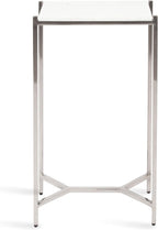 Kate and Laurel Aguilar Modern Glam Slim Side Table, 12 x 7 x 22, White Marble and Silver, Decorative Narrow End Table for Use as Skinny Bedroom Nightstand or Living Room Mini Table