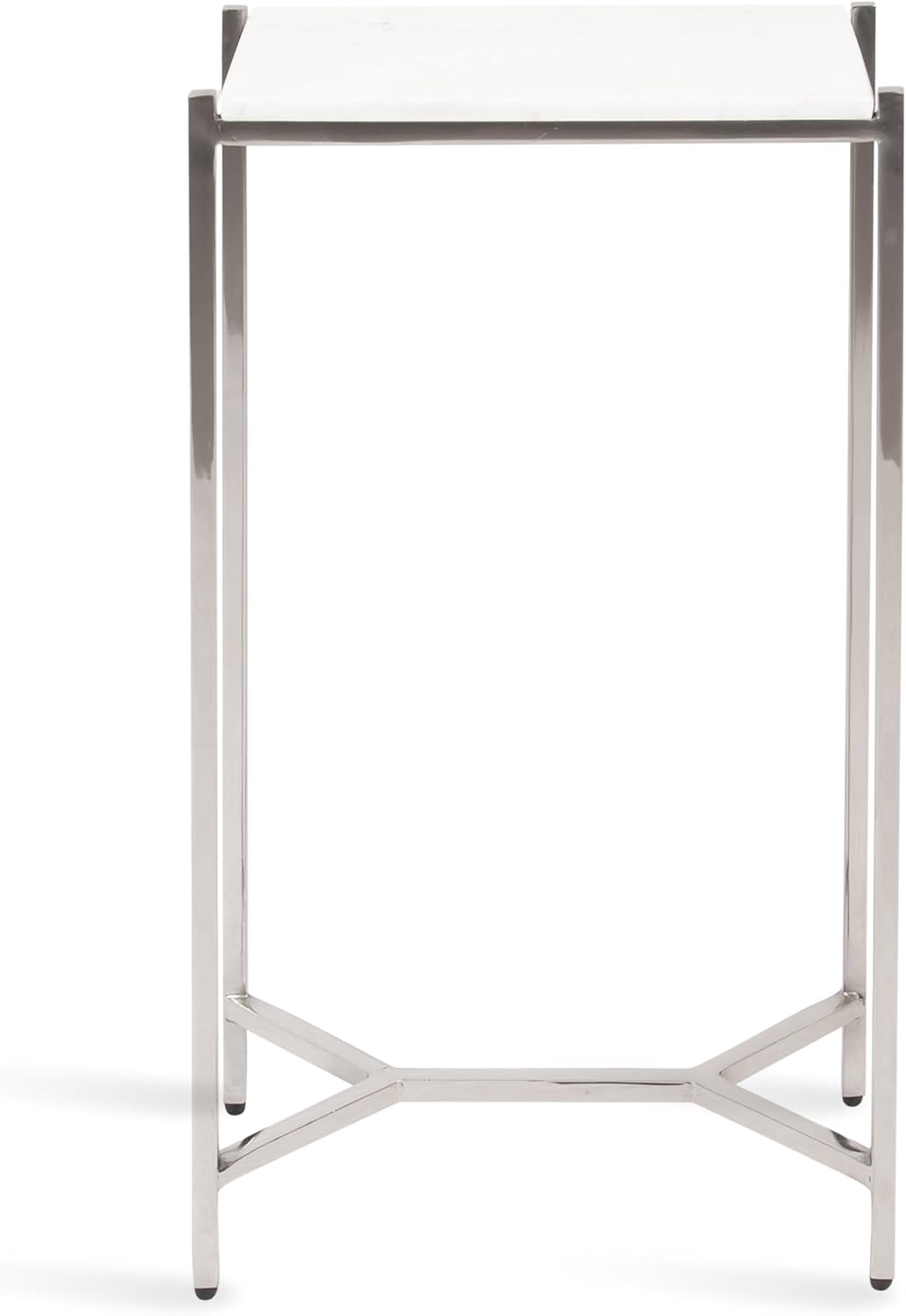 Kate and Laurel Aguilar Modern Glam Slim Side Table, 12 x 7 x 22, White Marble and Silver, Decorative Narrow End Table for Use as Skinny Bedroom Nightstand or Living Room Mini Table